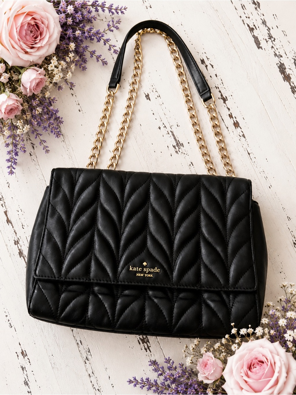 kate spade Black Quilted Shoulder Bag with Gold Chain